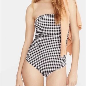 J. Crew Navy and White Gingham One-Piece Swimsuit